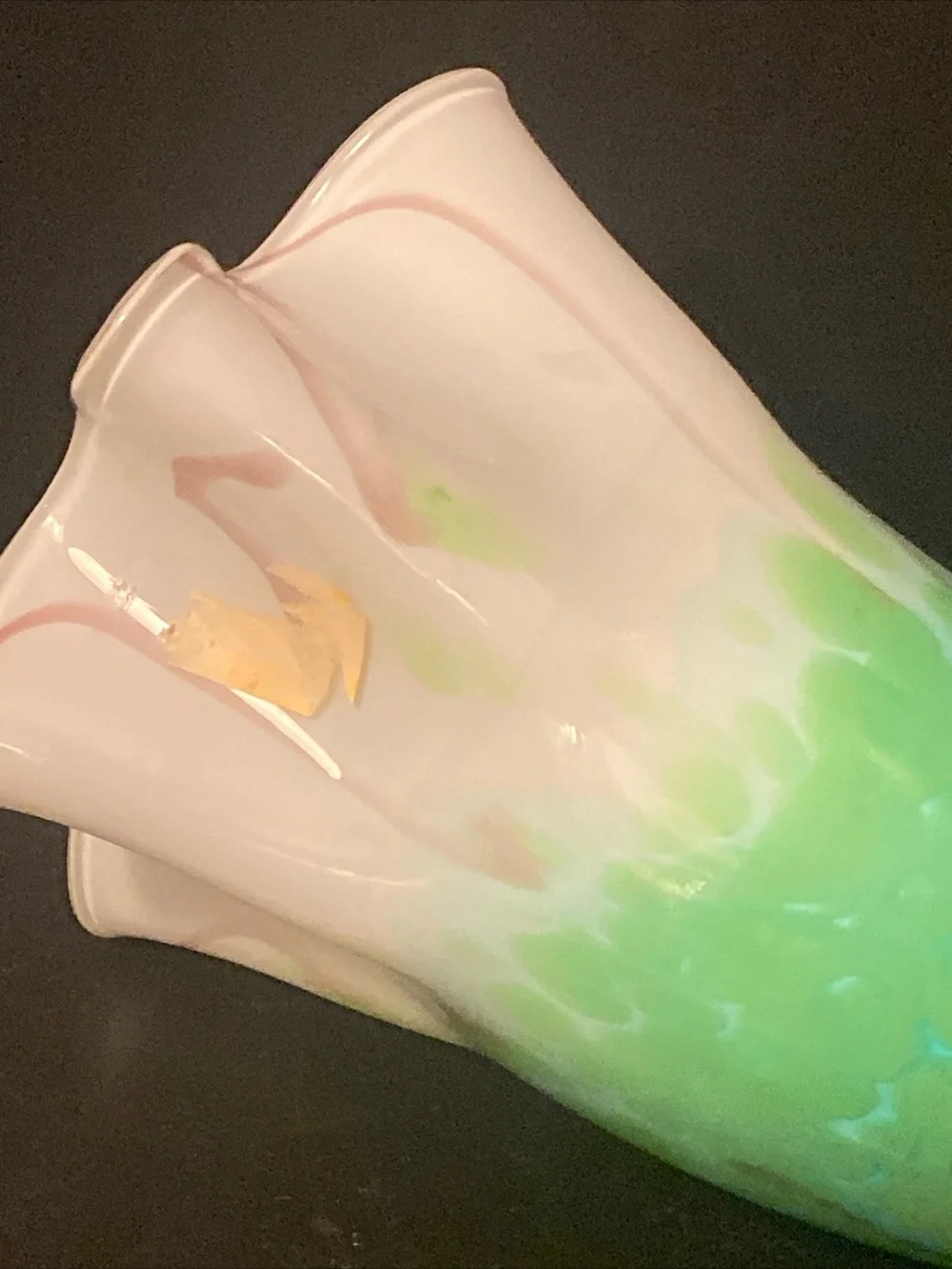 Handblown Art Glass Handkerchief 10”Green,Teal,grey Large Vase